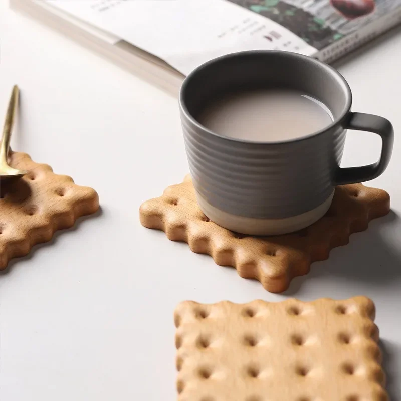 

Biscuit design wooden coasters square round surface waterproof and heat resistant suitable for office and home use decoration