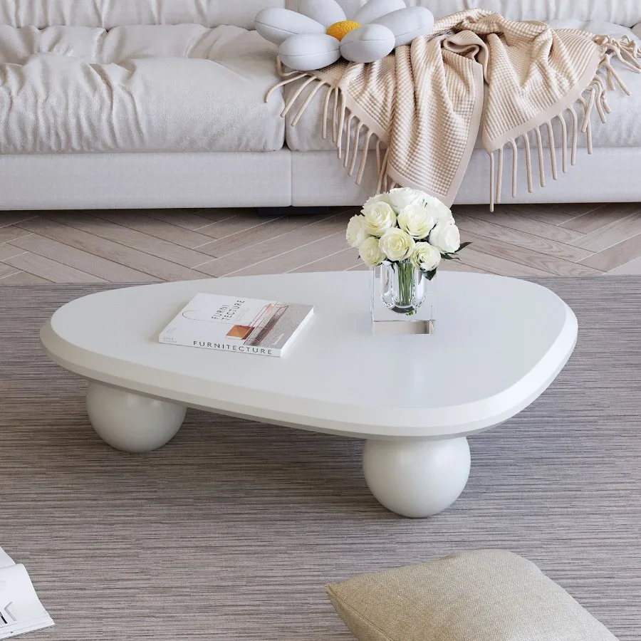 طاولة القهوة السحابية مع 3 أرجل كروية، طاولة مركزية خشبية حديثة، طاولة مميزة فريدة من نوعها للمساحات الصغيرة لغرفة المعيشة #3