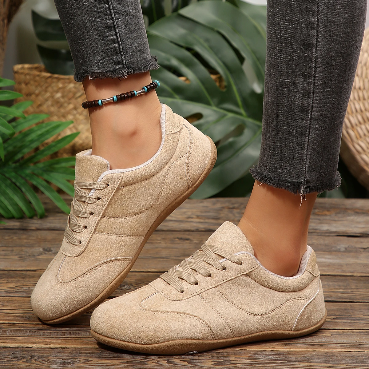 Women Natural Suede Leather Lace-up 2026 New Sneakers Round Toe Soft Comfort Casual Female Outdoor Drive/walk Shoes for Woman