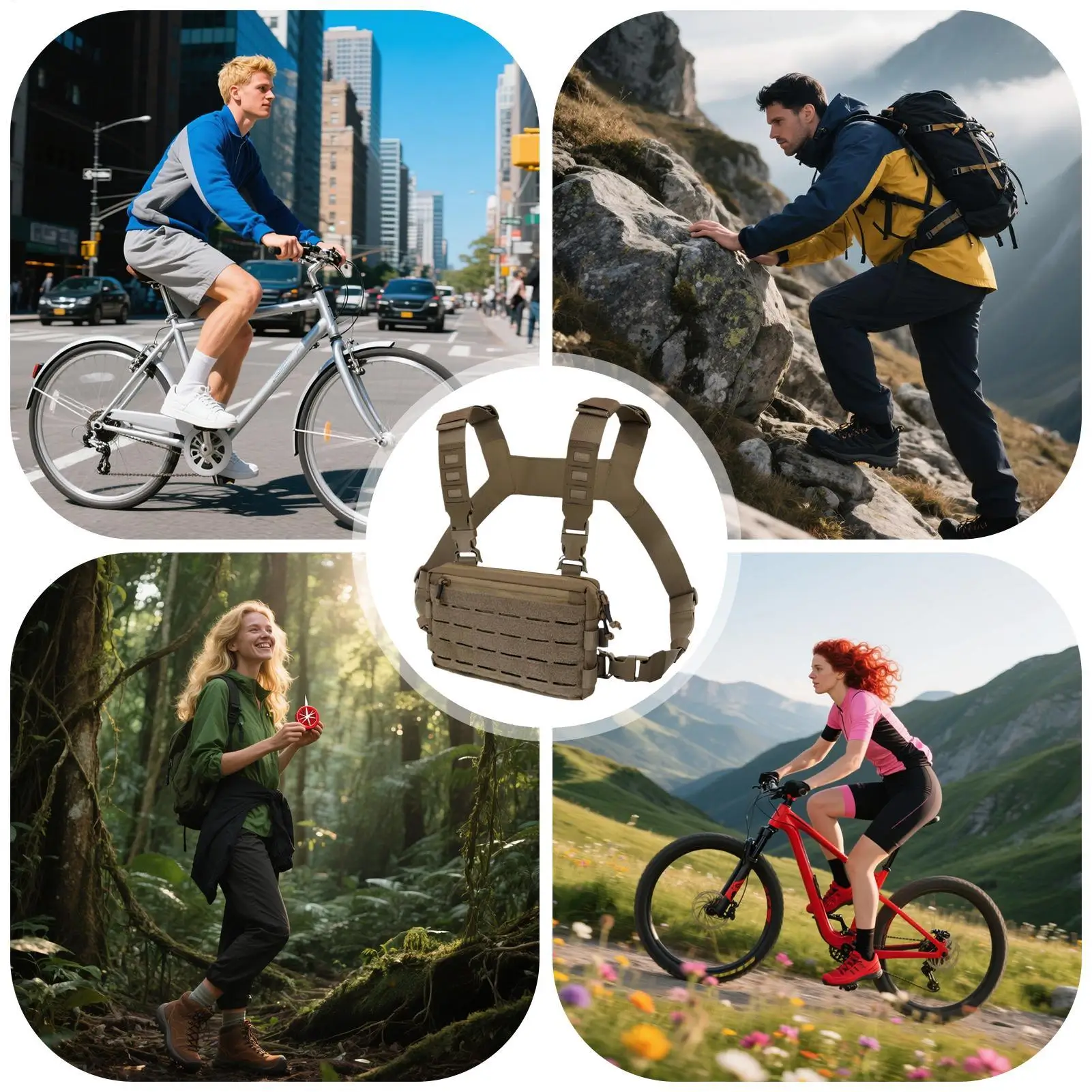 

Нагрудный рюкзак для охоты, регулируемый многофункциональный нагрудный рюкзак, дорожное снаряжение для гидратации, езды на велосипеде, фитнеса, прогулок