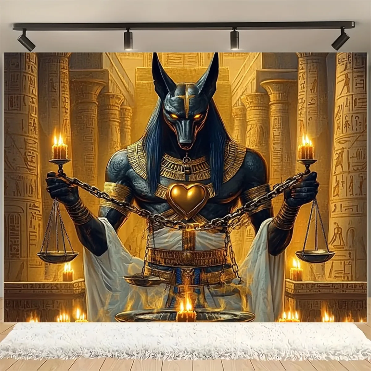 Große Wandteppiche mit Anubis-Statue im ägyptischen Stil – Langlebiger altägyptischer Hintergrundstoff mit Anubis-Motiv – Detail 5