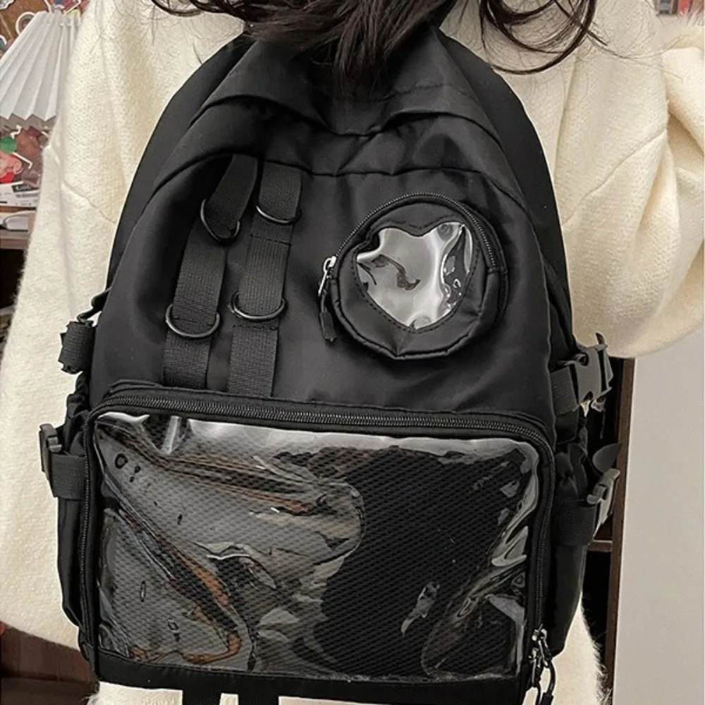 

Fashion Multi Pocket Students Backpack Large Capacity Mesh Transparent Backpack Harajuku Aesthetic School Bag Textbook