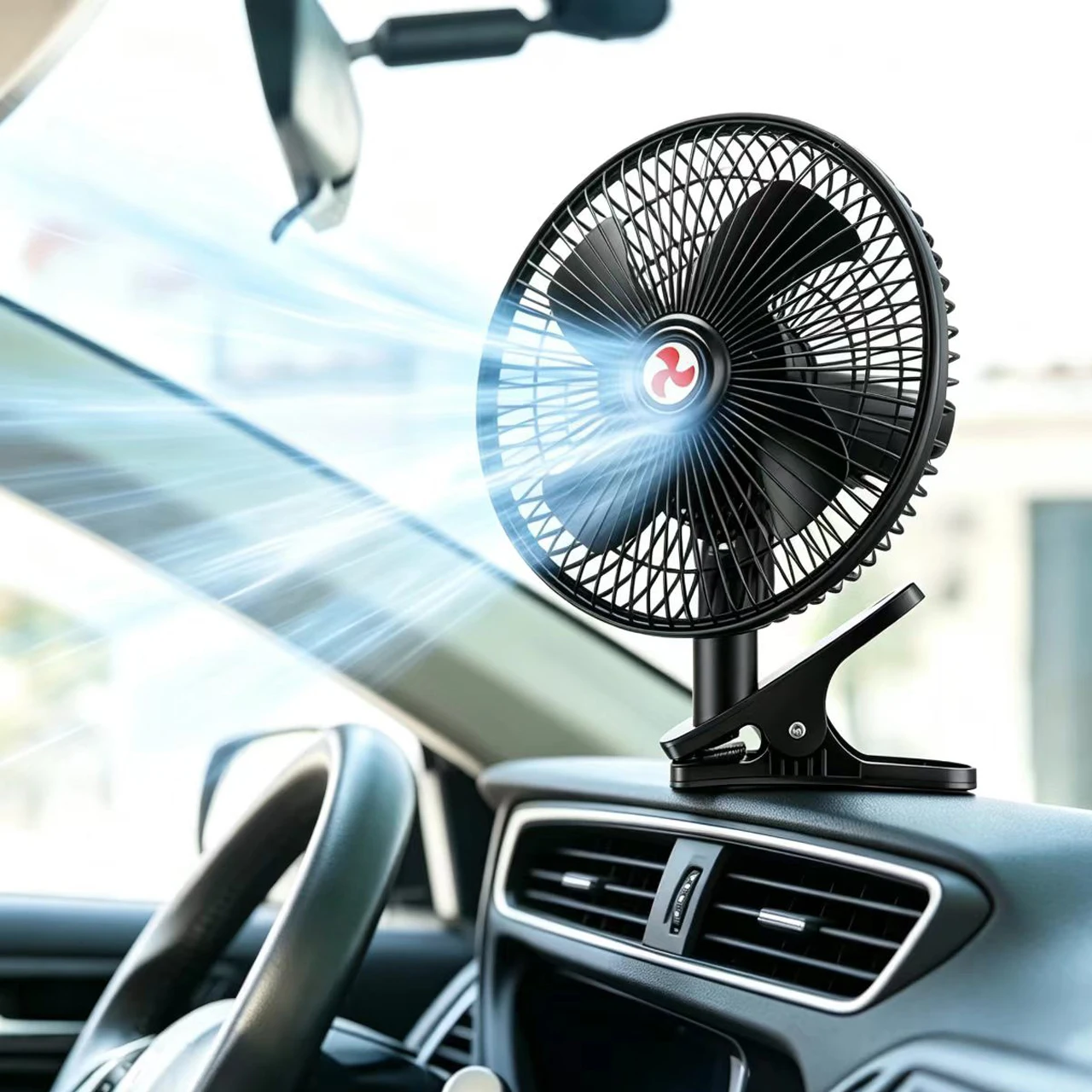 12/24V Oscillating Car Fan 360° Cooling Ventilation DC Clip Fan For Truck RV  Truck Car High Wind Cooling Fan