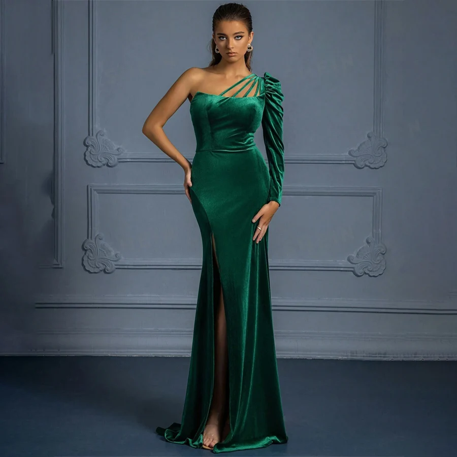 

Customized Sweetheart Single Sleeve Prom Dresses Mermaid Front Split Backless Lace Up Evening Dresses vestidos de noche