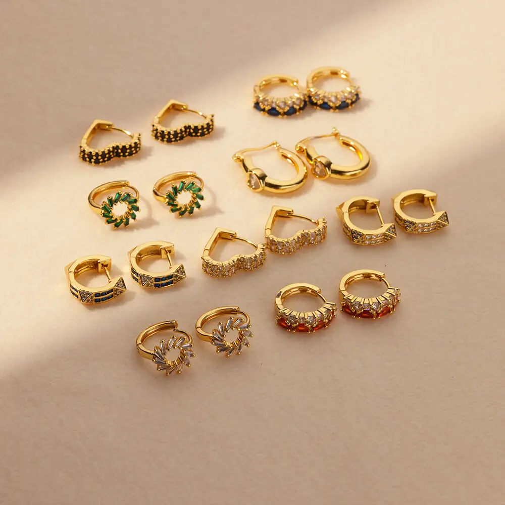 

Gold Color Stainless Steel Hoop Earrings For Women Colored Zircon Geometric Piercing Ear Accessories Fashion Luxury Jewelry Gift