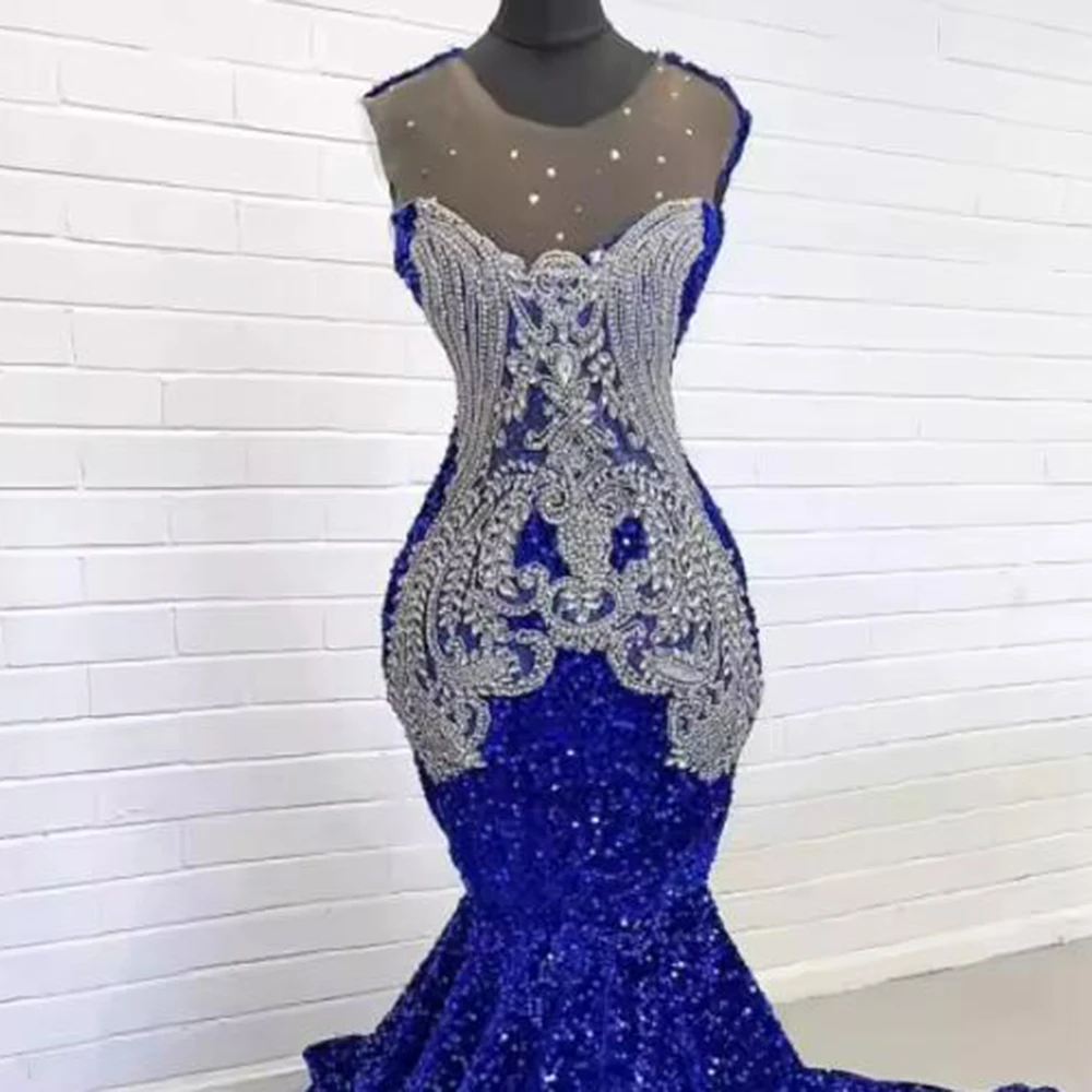 Luxury Sparkly Sequins Mermaid Prom Dresses Black Grils Formal Party Diamond Crystals Beaded Evening Gowns Customized Women Set