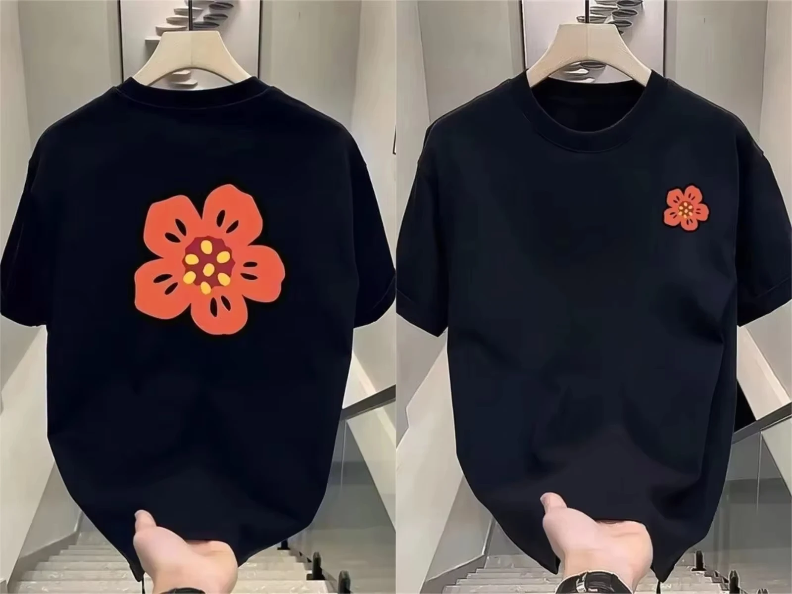 2026 Cartoon Flower T-Shirt Men Women Cotton Tees Short Sleeve Luxury Brand T-shirt Streetwear Tops Men's T-shirt