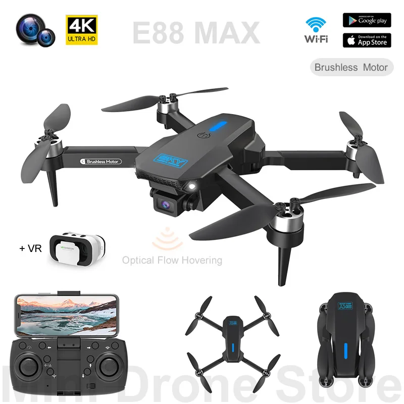 E88 MAX Mini Drone 4K VR Easy Fly Folding Quadcopter With Camera Brushless Optical Flow Positioning WIFI FPV RC Helicopters Toys