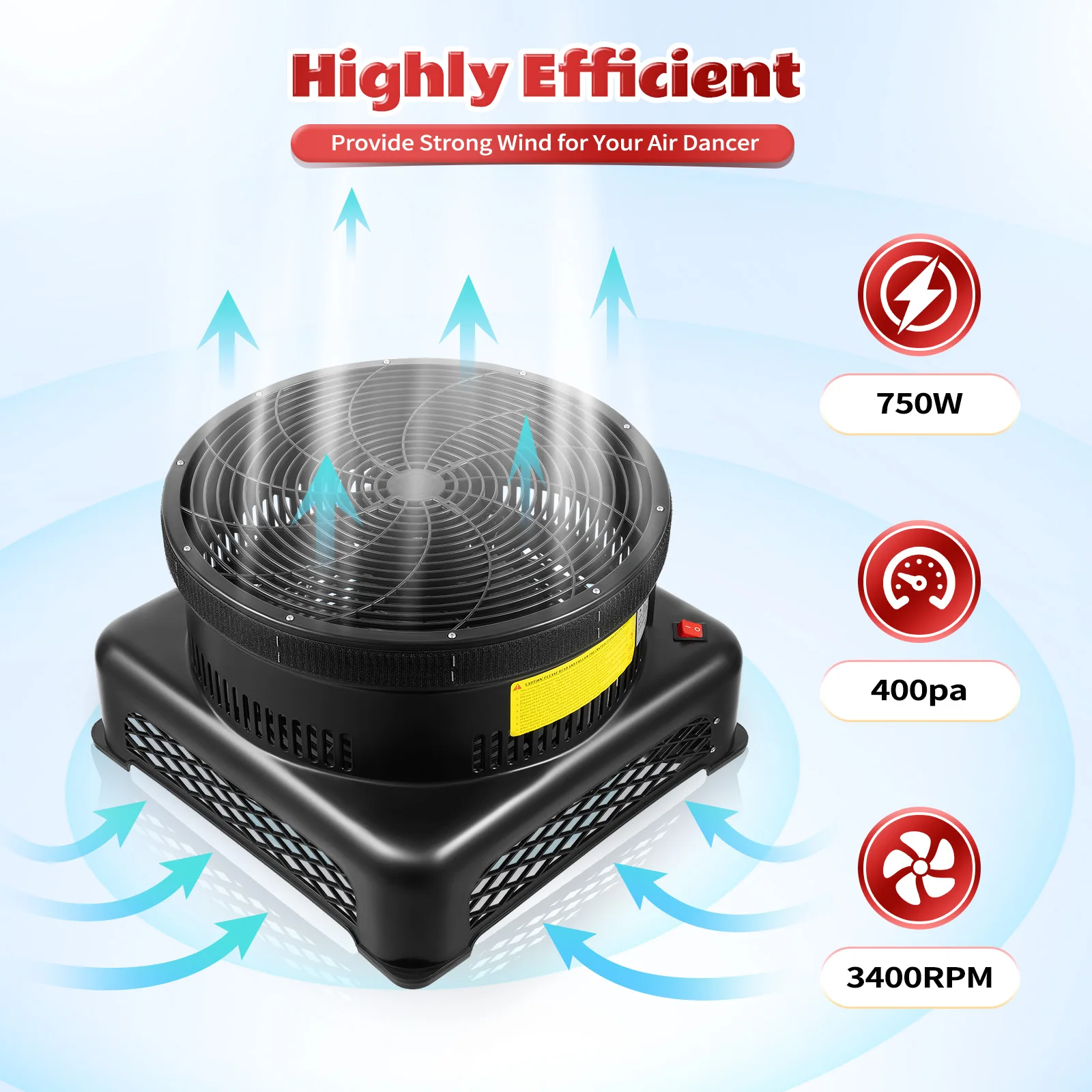 

Sky Dancer Blower Black Modern Single Motor 3400RPM 46cm Outlet No Assembly IP24 Cast Aluminum Cold-rolled Sheet