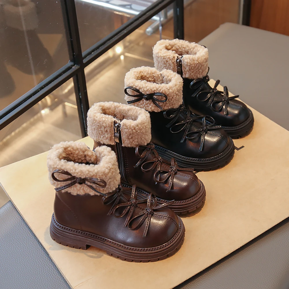 

Winter Plush Boots For Children Low Heel Elegant Lady Girl's Snow Boots Thick Warm Teenager Kid's Snow Boots Winter Padded Boots