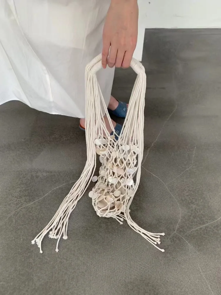 Богемная сумка ручной работы из ракушек для женщин, дизайн с кисточками, полая сумка на плечо, летние повседневные сумки для отдыха и путешествий, женские сумки подмышками