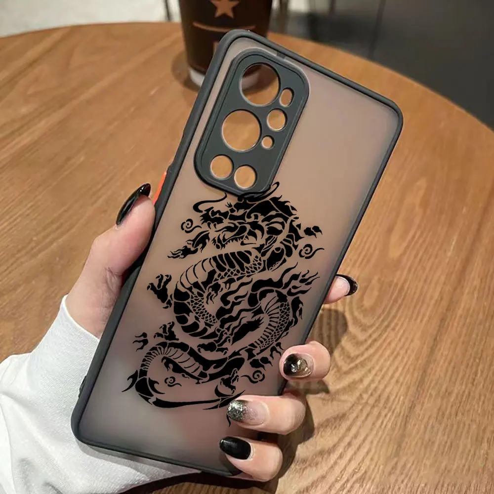 Matte Phone Case for Oneplus 9 8T 8 7 7T 6 5T PRO NORD CE 2 N10 N100 5G Case Funda Shell Line Drawing Chinese Dragon