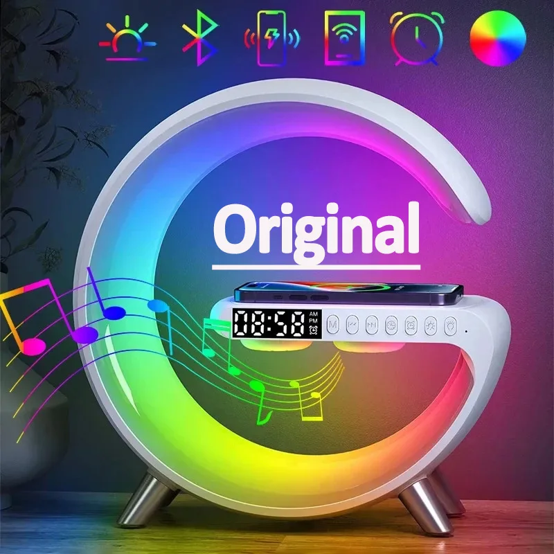 RGB Night Light Wireless Charger Stand Alarm Clock Speaker 15W Fast Charging Station for Iphone 15 14 13 12 Samsung