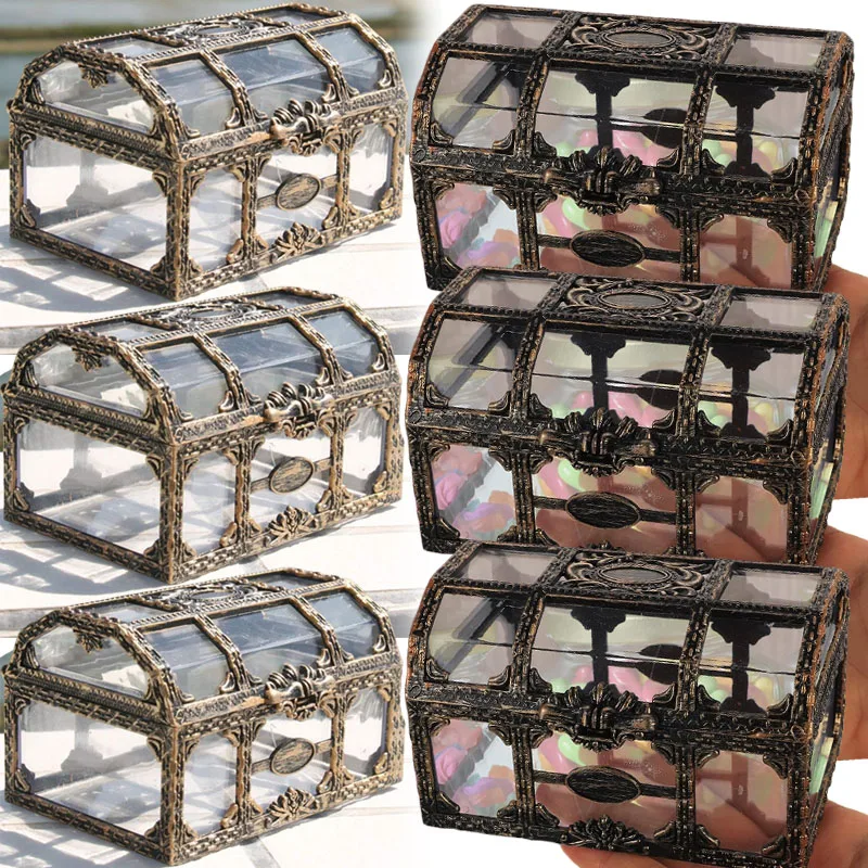 1/3pcsTransparent Pirate Treasure Box Crystal Gem Jewelry Box Storage Organizer Chest Treasure for Jewelry Gem Trinket Box