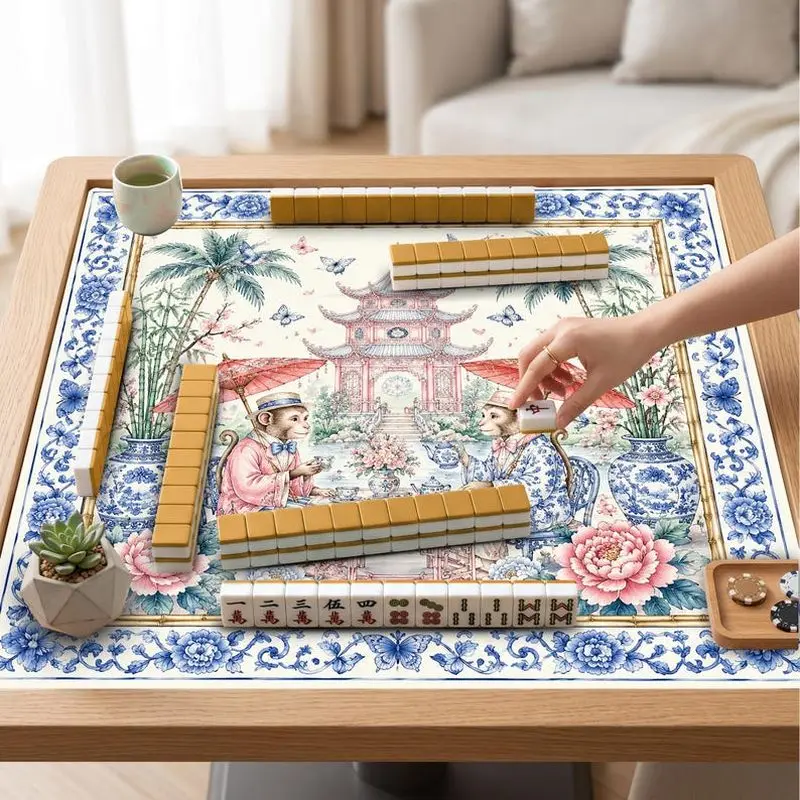 VIKAMA Vintage Persian Floral Mahjong Mat Non Slip Washable Soft Pad Noise Reduction for US Mahjong Family Game-