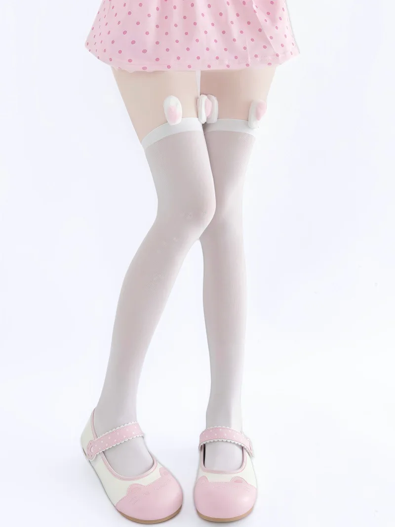 Girls Japanese Sweet Cute Bunny Ear Lolita Thin Over The Knee High Socks Soft Elastic Breathable Lolita Daily Outfit Long Socks