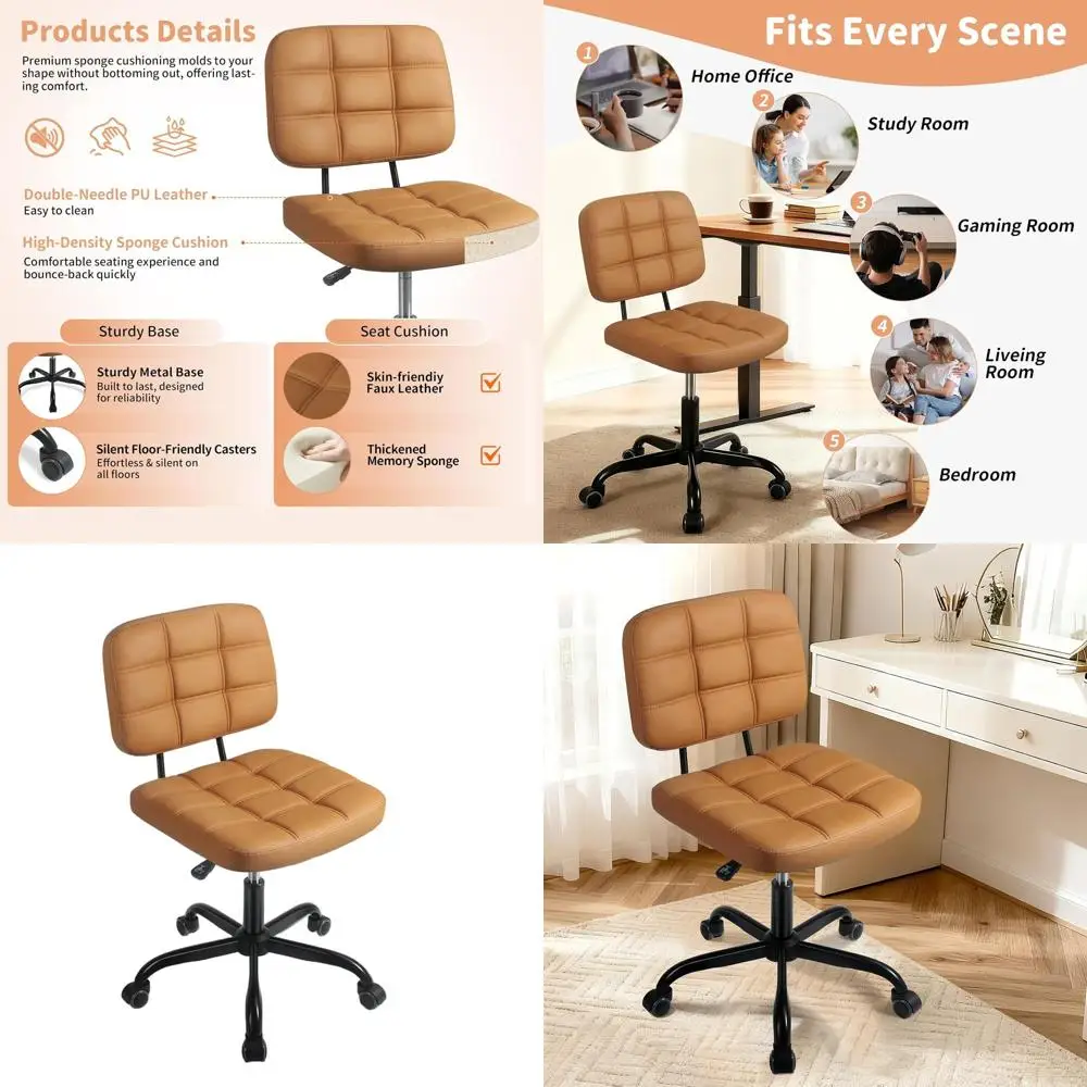 

Compact Swivel Desk Chair with Adjustable Height, PU Leather, and Rolling Wheels - Ideal for Small Spaces, Home Offices, and Van