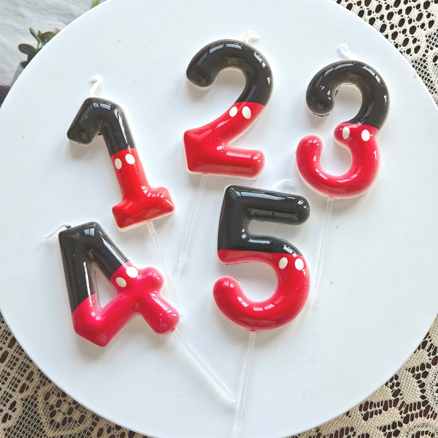 1Pc Red Black Cartoon Number 1-5 Candles – Party Decorations, Cartoon Theme Birthday Supplies, Atmosphere Booster