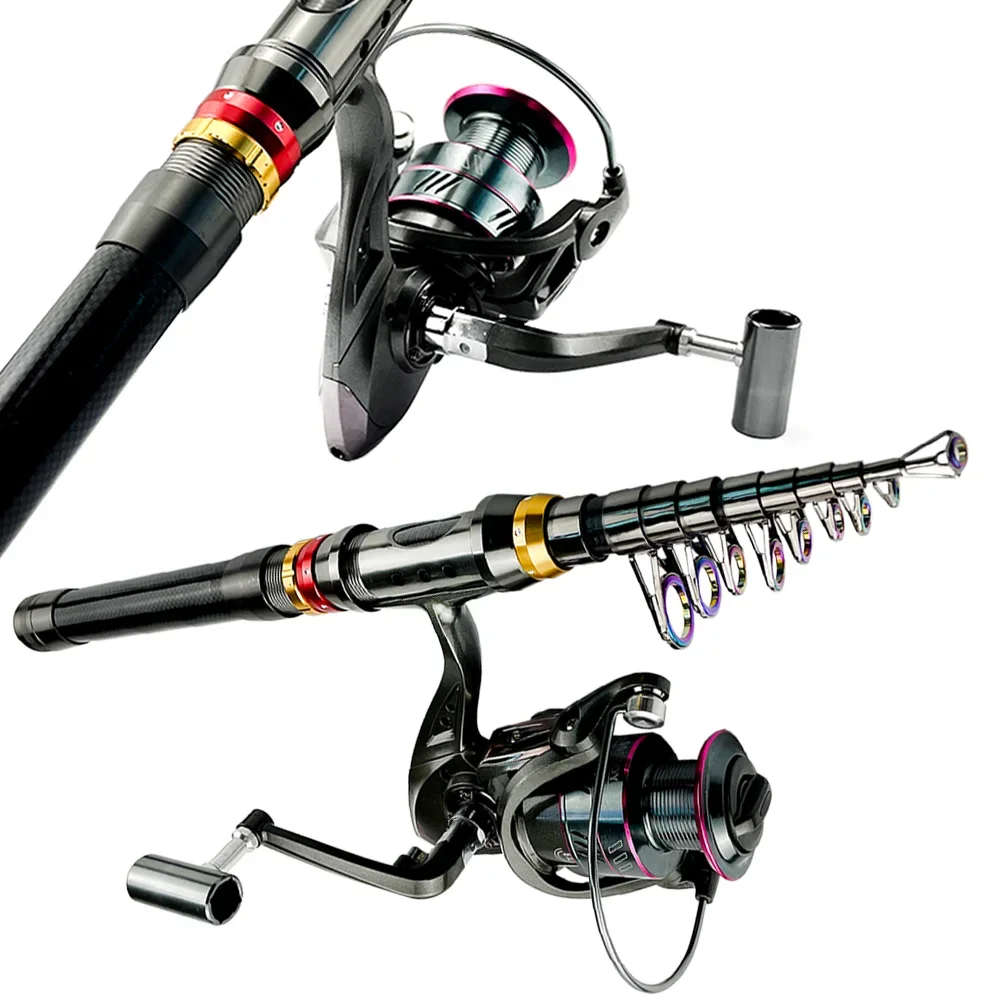 Ghotda Superhard Telescoping Carbon Rod and Reel Set 1.8-3.6m Gear Ratio: 5.2:1 High-strength Fishing Reel Max 8kg JIG CASTING