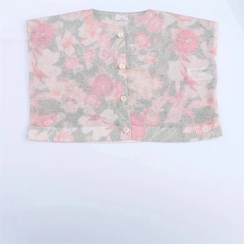 Suéter de punto con estampado Floral y cuello redondo minimalista para mujer, cárdigans folclóricos indios Vintage franceses, Tops para mujer, novedad de 2025