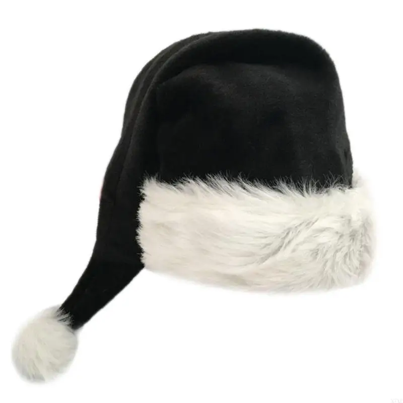 

X7XE Adults Santa Hat Black and White Christmas Plush Holiday Costume
