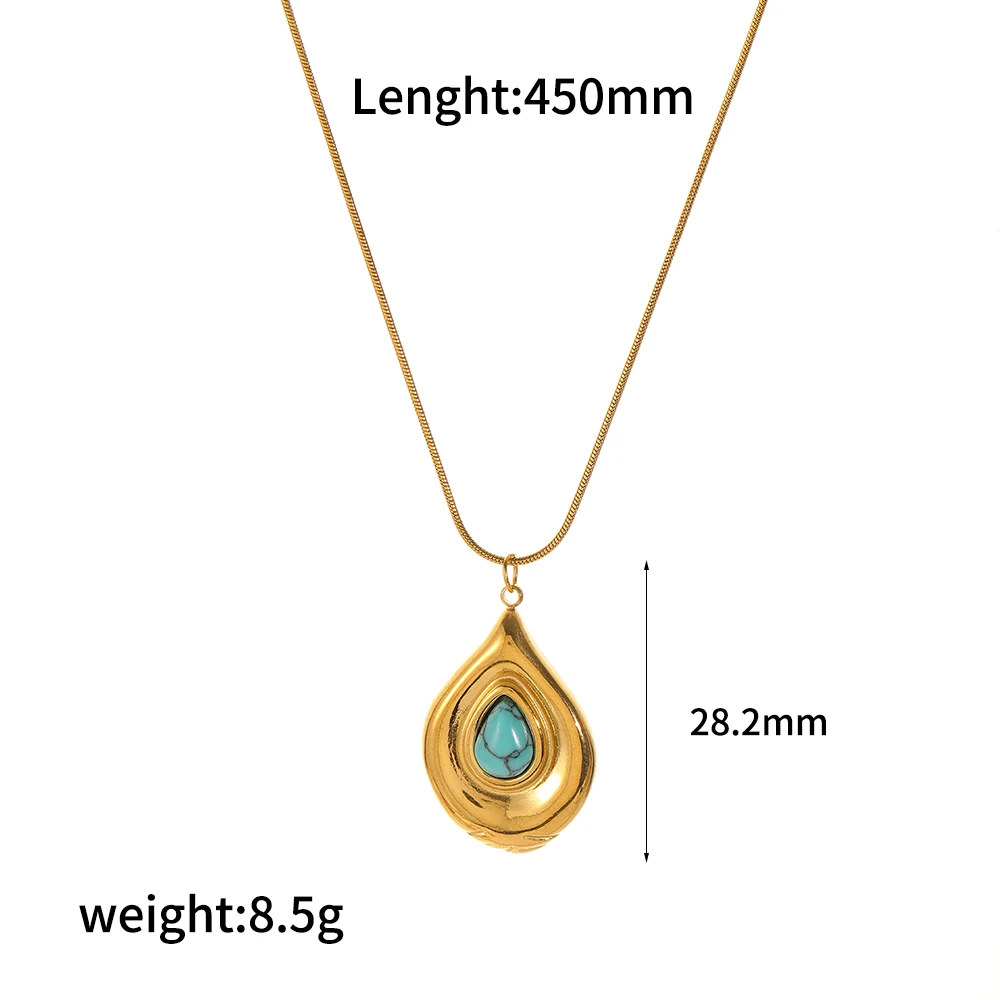Modische Naturstein-Edelstahl-Anhänger-Halskette, vergoldet, französischer Retro-Schmuck für Damen – Detail 10