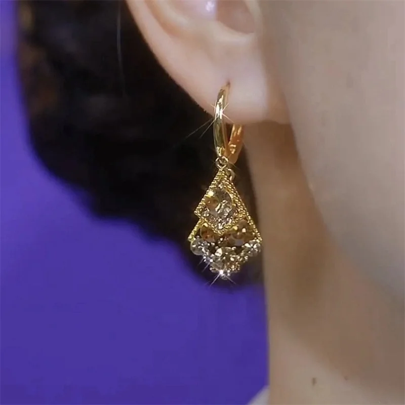 Exquisite Sparkling Zircon Geometric Pendant Earrings, Women's Fashionable and Trendy Wedding Banquet Jewelry Accessories