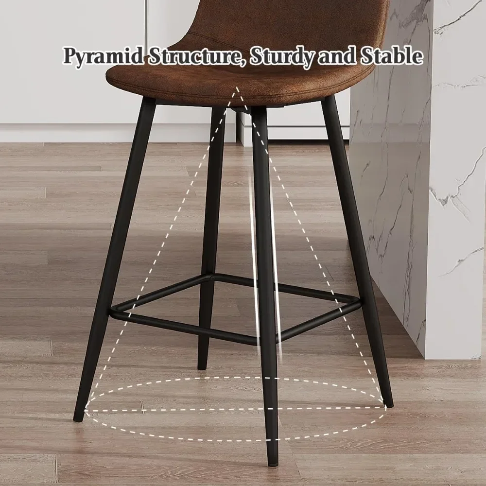 مجموعة من 4 مقاعد بارتفاع منضدة بنية مع مسند للقدمين خلفي ومعدني مقاس 24.6 بوصة وكراسي جزيرة المطبخ الحديثة