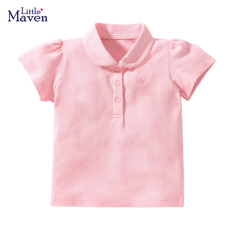 Little maven 2024 Girls Polo Shirts Summer Girls Shorts Sleeve Shirts Solid Pink Colors Children\'s t-shirts for Girls Clothes