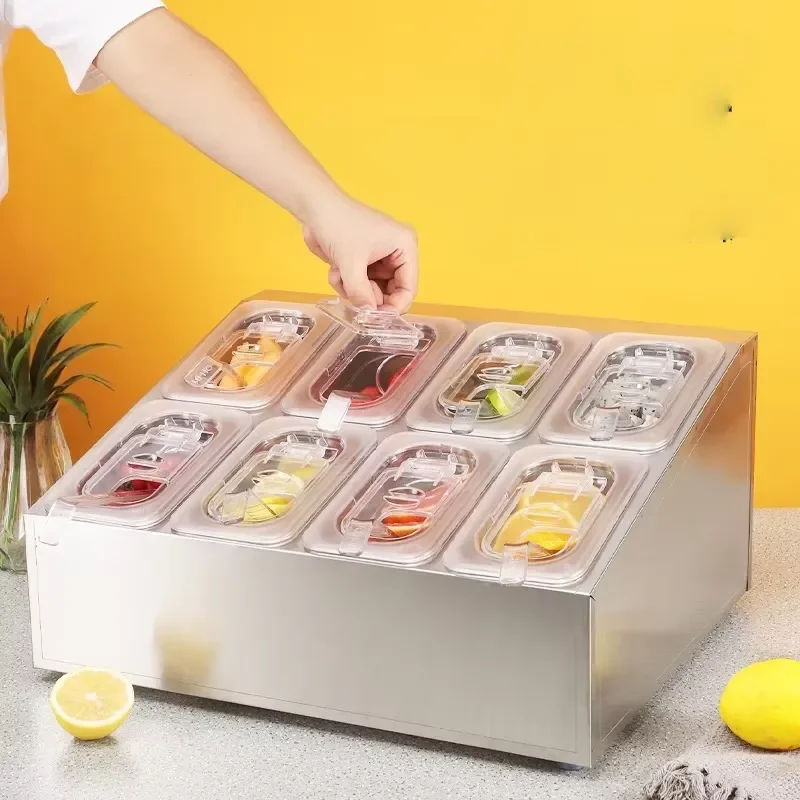 Stainless Steel Salad Prep Station Commercial Kitchen Counter Dispenser Bar Beverage Organizer Metal Food Service Equipment