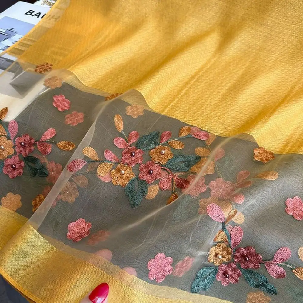 女性のためのエレガントで柔らかく上質なシルクスカーフ,大きな花の刺embroidery,ヒジャーブショール,光沢のあるレースのスカーフ