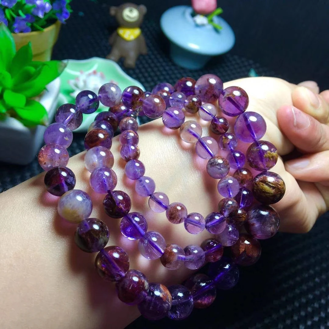

Natural Purple Phantom Cacoxneite Crystal Clear Round Beads Necklace 5-13mm Women Fashion Jewelry Genuine Phantom Rare AAAAAA