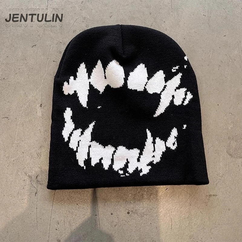 

Women Hats Knitting Beanies Goth Tooth Caps Men Y2k Streetwear Winter Fashion Pullover Kpop Harajuku Vintage Warm Hip Hop Unisex