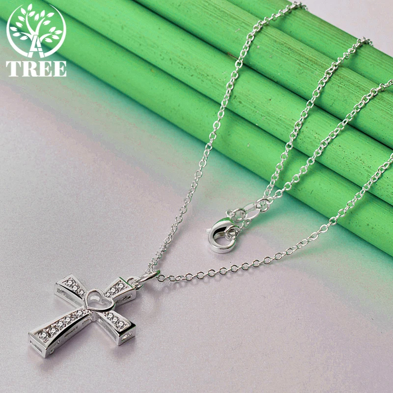 ALITREE 925 Sterling Silver Hollow Heart Cross zircone collana con ciondolo in cristallo per le donne collane gioielli di moda regalo di compleanno