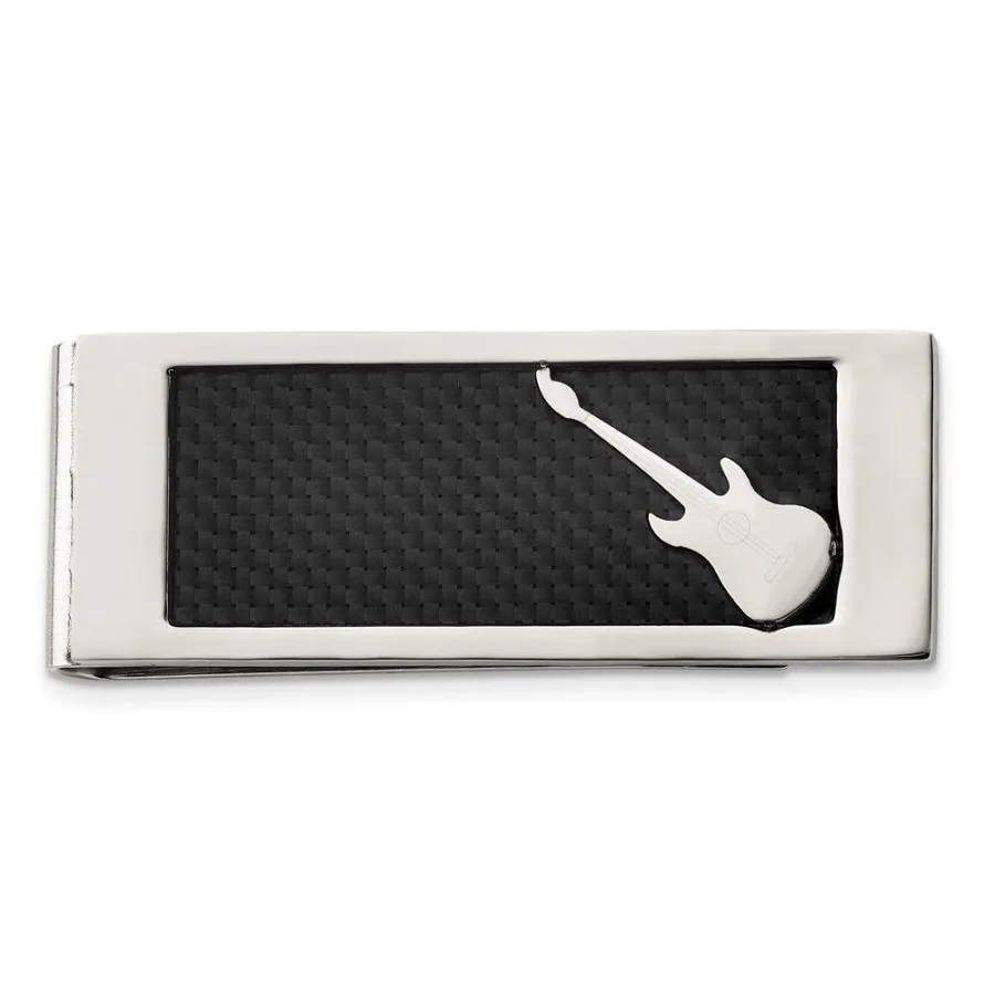 

Chisel Stainless Steel Polished Black Carbon Fiber Inlay Guitar Money Clip