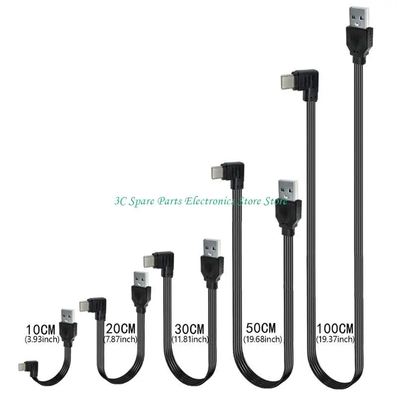 SZ USB 2.0 Male to USB C Data Cord Straight Head/90 Degree Angled Flat Cable Line