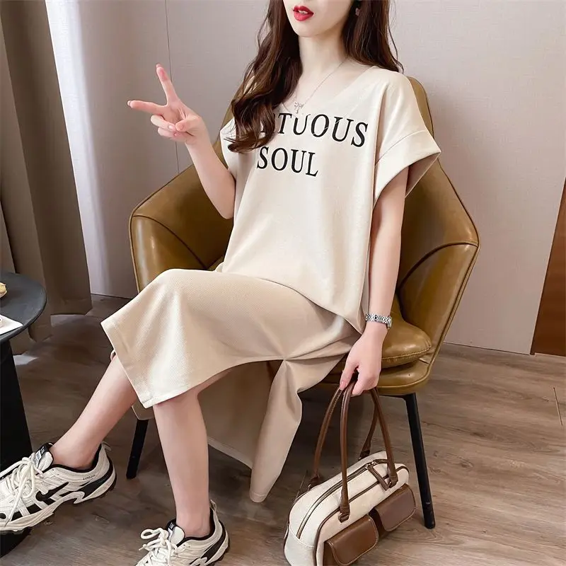 

2024 New ,Summer Short Sleeved Casual Printed Dress, For Women's Clothing, Summer lazy style V-neck T-shirt Dress,