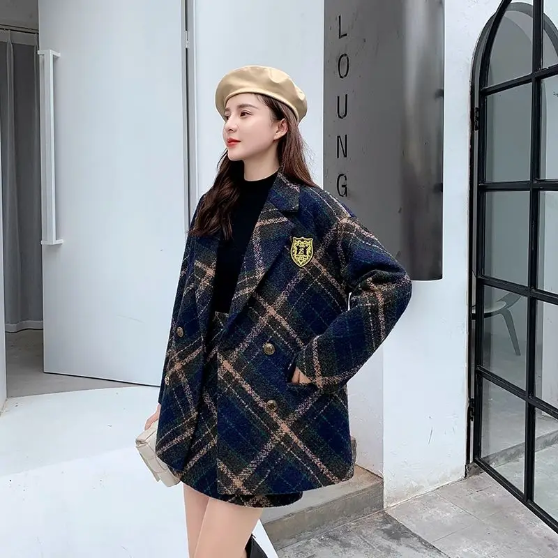 Fashion Autumn and Winter Women\'s Suit New Korean Plaid Tweed Suit Jacket Age Reducing Skirt Elegant Women\'s Two-piece Suit