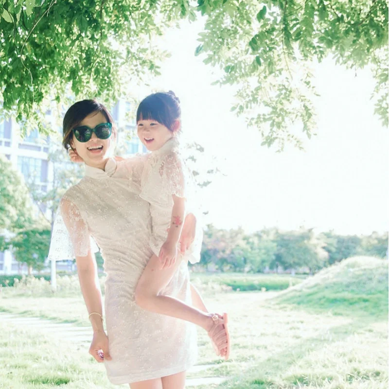 

Parent-child children's clothing wholesale: girls' dresses, flutter-sleeve dresses, cheongsam26Summer New3-8Years Old