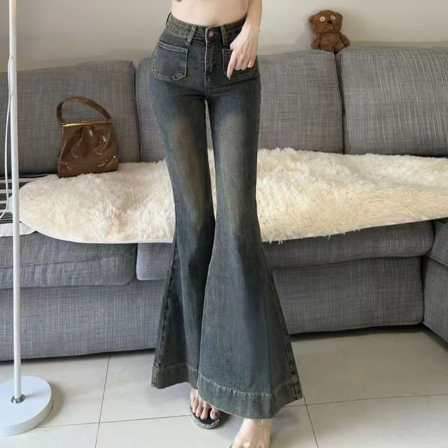 Autumn Spring Slim Flare Jeans Women Denim Pants Vintage Tight Trousers Fashion Female Elastic Skinny Jeans Casual Flare Pants