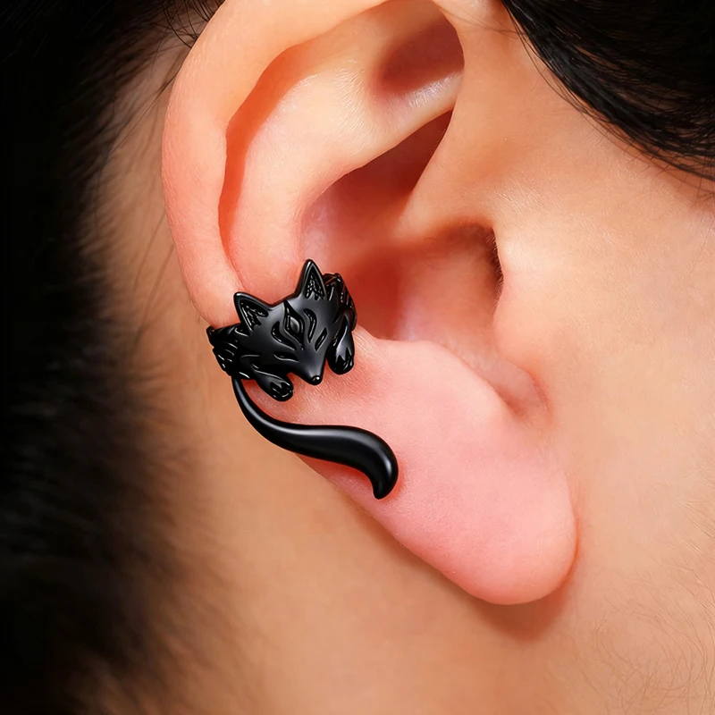Huitan Vintage Fuchsförmige Ohrmanschetten-Ohrringe für Frauen, antike Silberfarbe, kreative Clip-Ohrringe, tägliches Tragen, vielseitiger Schmuck – Detail 20