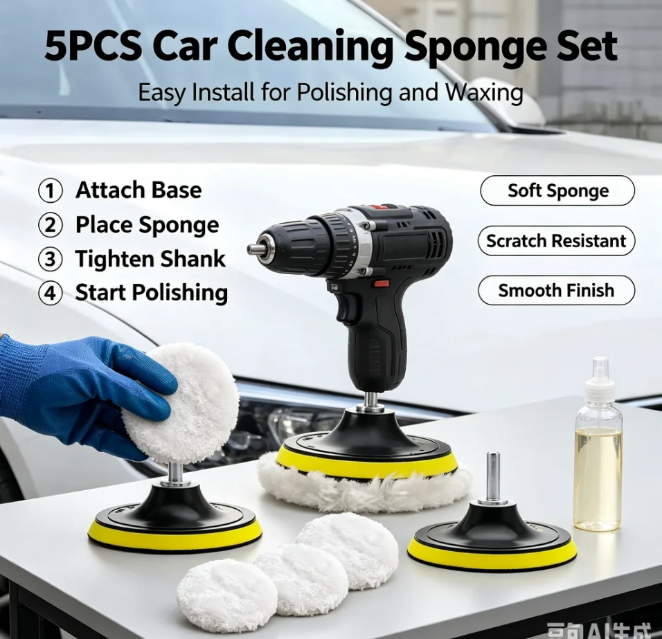 5-teiliges 3/4/5 Zoll Polier-Set Auto-Polierpads Auto-Wachs-Schwamm Wollscheibe Autopflege Polierpads Auto-Gadget