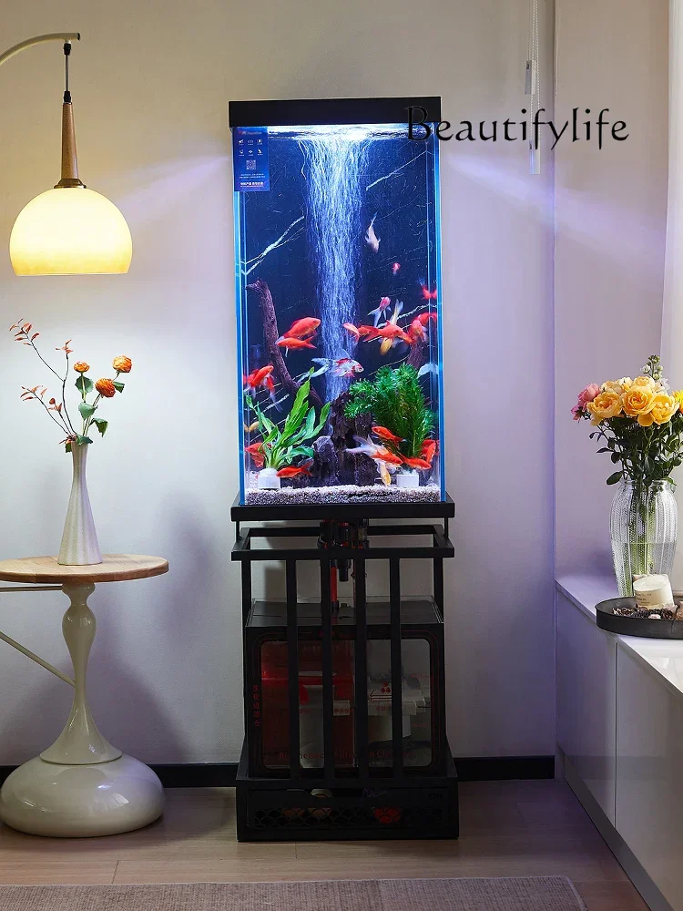 

Fish tank living room ultra-white glass water-free oxygen bottom filter back overflow integrated aquarium