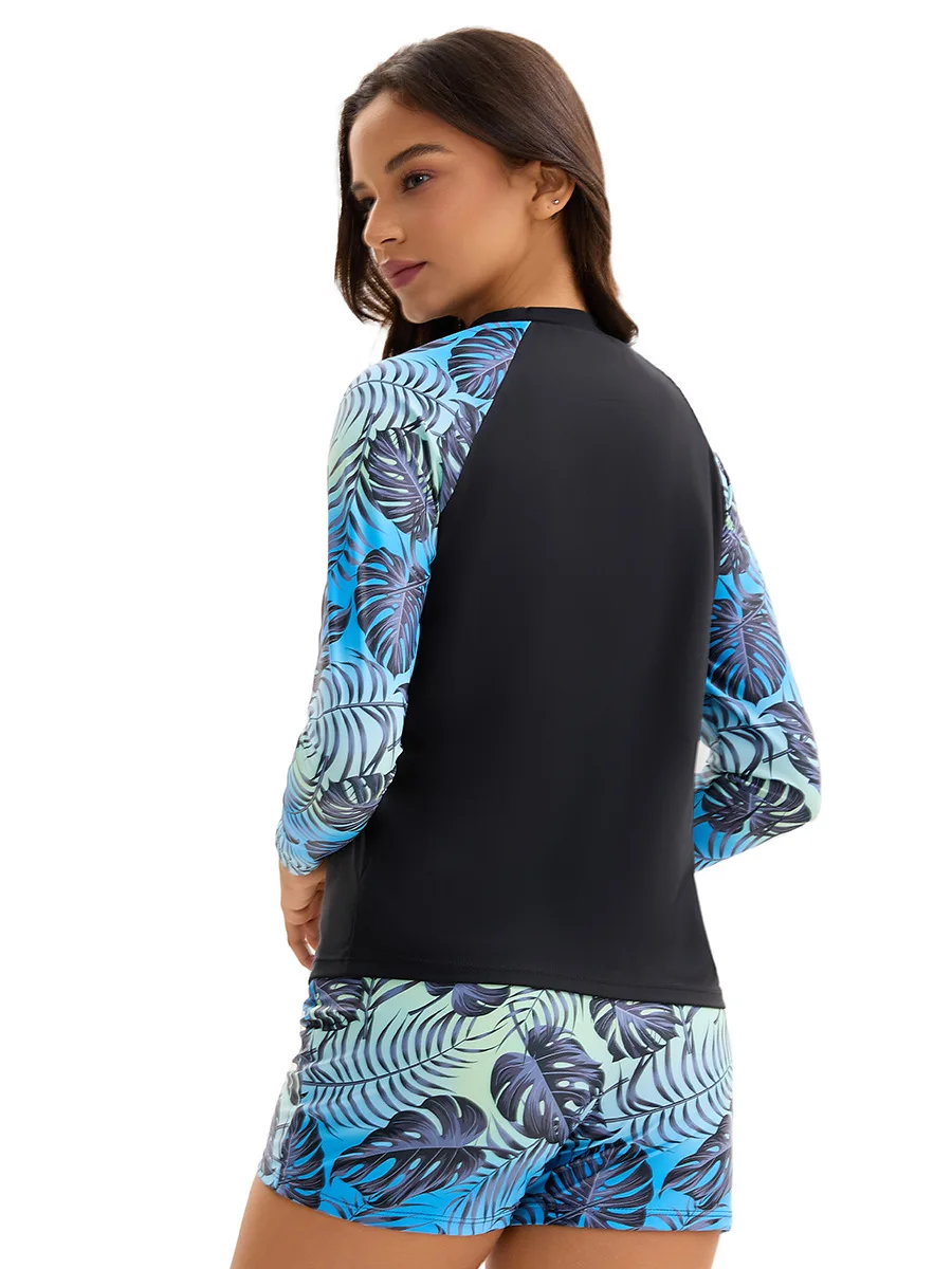 Modest 3-Piece Swimwear Set Women's Long Sleeve High Waist Swim Dress with Athletic Shorts UPF 50+ Sun Protection