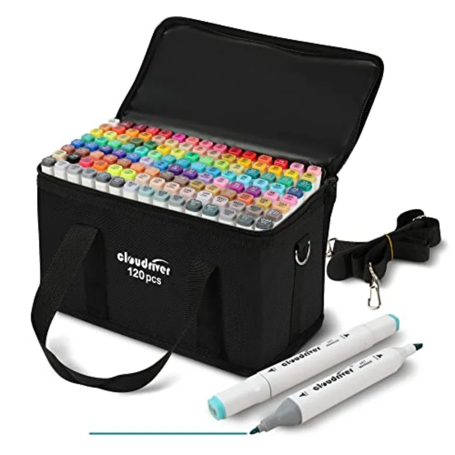 Cloudriver 120 couleurs marqueurs à alcool double pointe ensemble de marqueurs artistiques permanents pour adultes marqueurs à base d'alcool idéal pour la coloration Dra