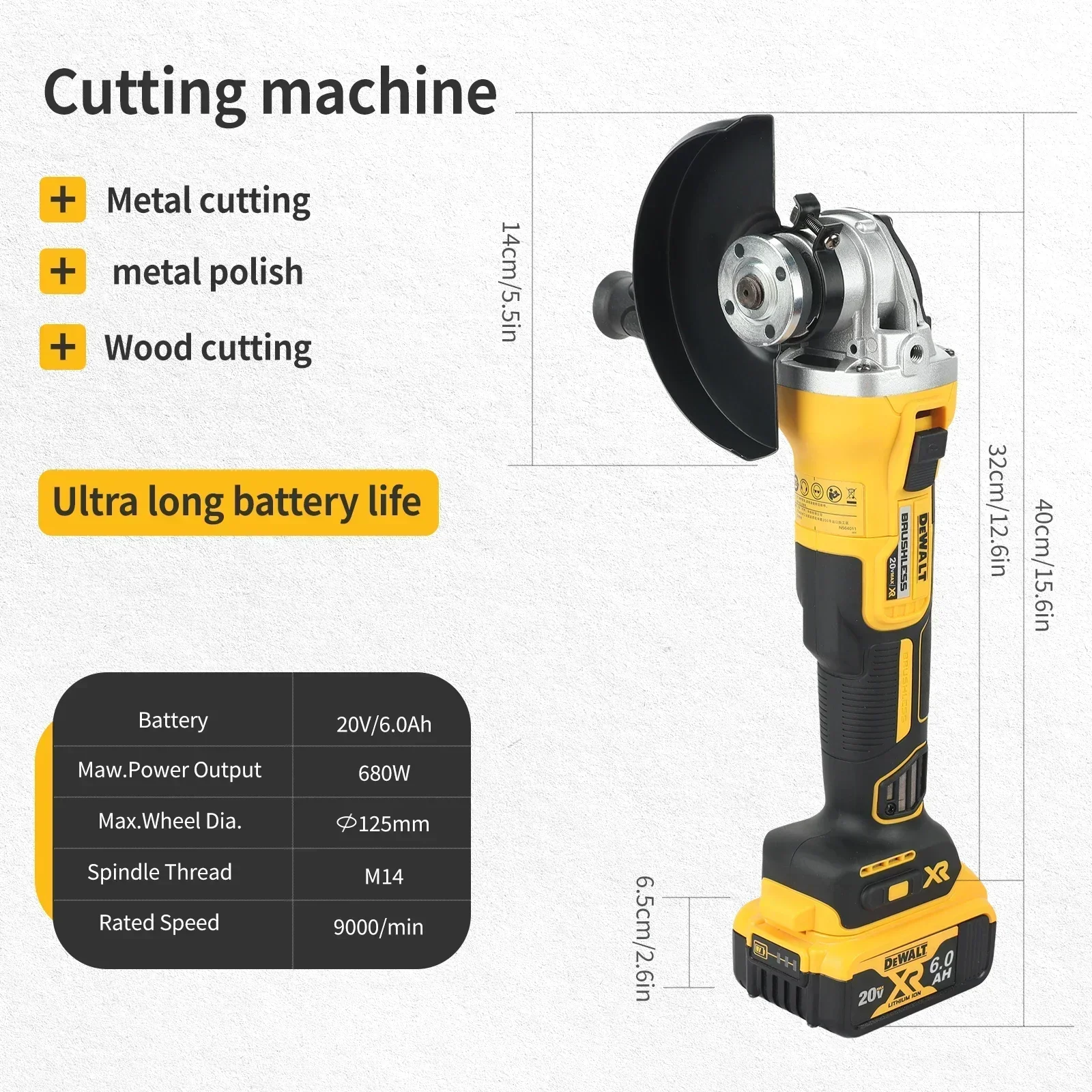 Dewalt DCG405FN/NT Amoladora Angular Inalámbrica 125mm 9000RPM: Máquina Cortadora y Pulidora de Litio （bare machine）