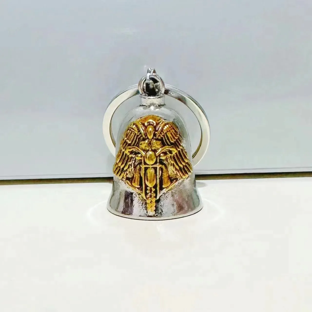 Angel Wings Motorcycle Bell Pendant Keychain Punk Rock Men's Riding Party Amulet Exorcism Jewelry