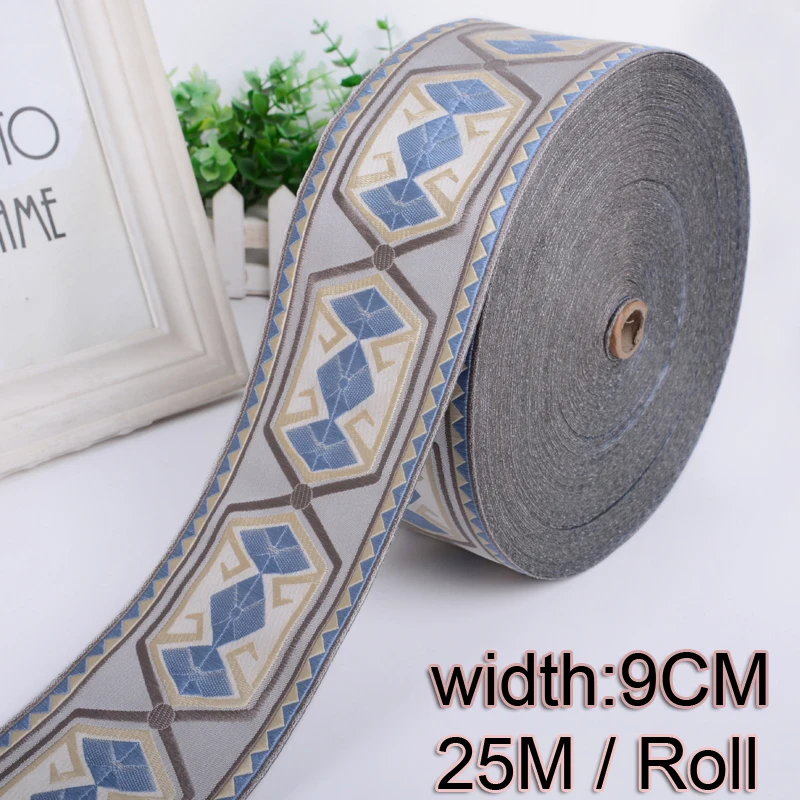 

25Meters 9CM Wide New Jacquard Ribbon Woven Webbing Tape Lace Trim Sewing Strap DIY Curtain Sofa Garment Bag Accessories