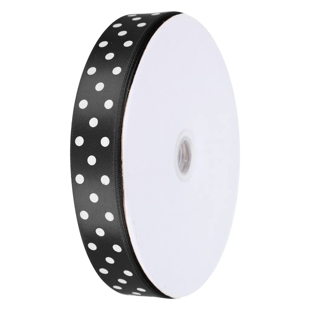 Printed 3/8 Inch Satin Ribbon 25 Yards Polka Dot Printed Polka Dot Ribbon Black Hair Bows DIY Craft