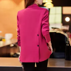 Jaqueta Feminina de Manga Longa Monocromática Casual, Blazer Feminino, Rosa, Preto, Café, Outono, Inverno, Nova Chegada, Feminino, Tamanho Grande, S-4XL